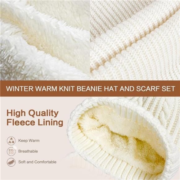 1/2/3 Pcs Winter Warm Knit Beanie Hat Set for Women